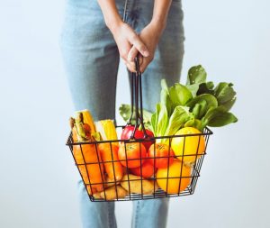 Basket of vegetables and fruit. Save money on groceries