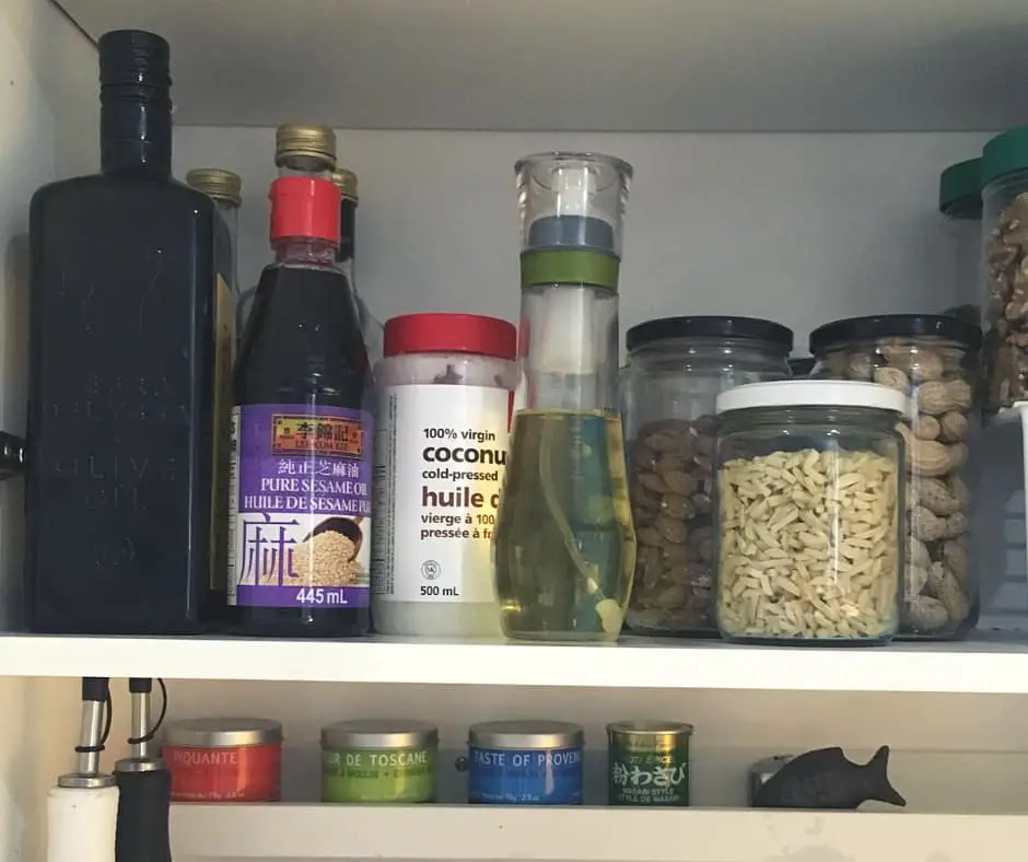 pantry purge: bottles of oil and vinegar