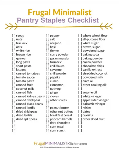 Checklist of Frugal Minimalist Pantry Staples
