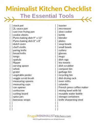Free minimalist kitchen essentials checklist