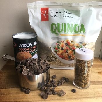 chopped challenge ingredient ideas: coconut milk, quinoa, chili flakes, chocolate