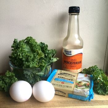 chopped basket idea: kale, Worcestershire, eggs, sardines