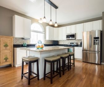 minimalist kitchen island and lights