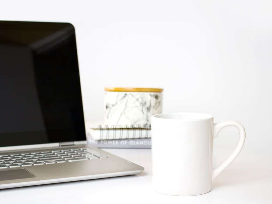 laptop, books & mug