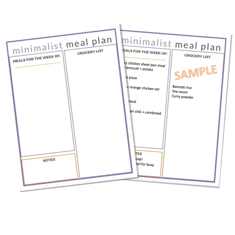 Minimalist Meal Planning Workbook Frugal Minimalist Kitchen