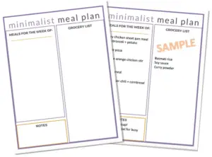 PDF Minimalist Meal Plan Printable