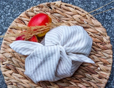 striped linen bento lunch bag