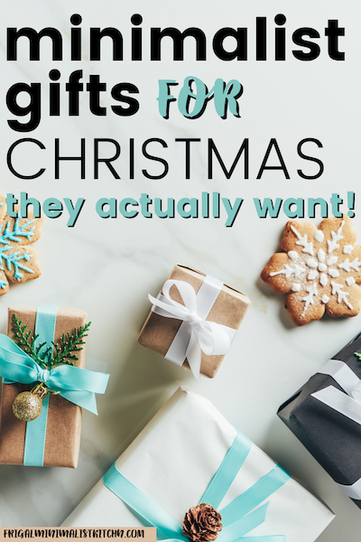minimalist gifts for christmas they actually want! frugalminimalistkitchen.com image teal, white, black, brown paper gifts with snowflake cookies on white background