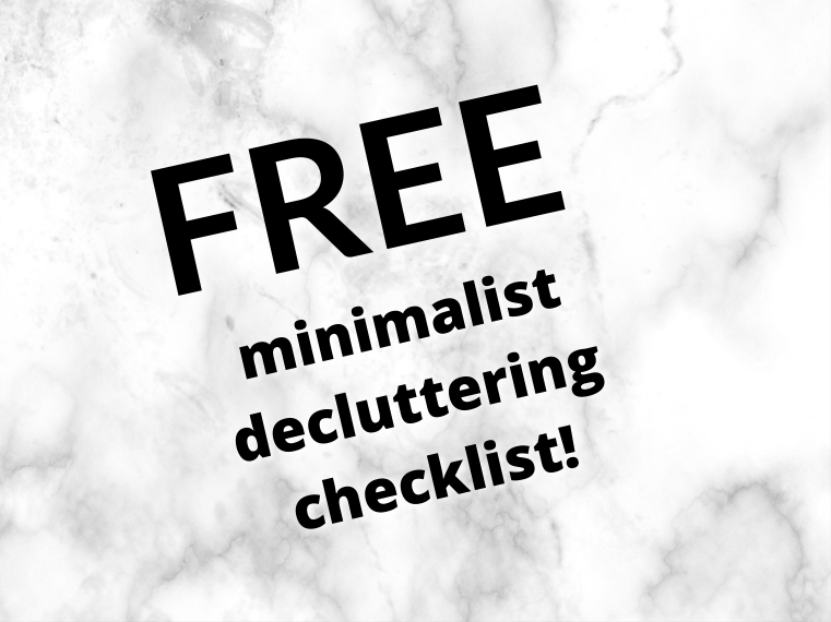 free minimalist decluttering checklist black font on grey marble background