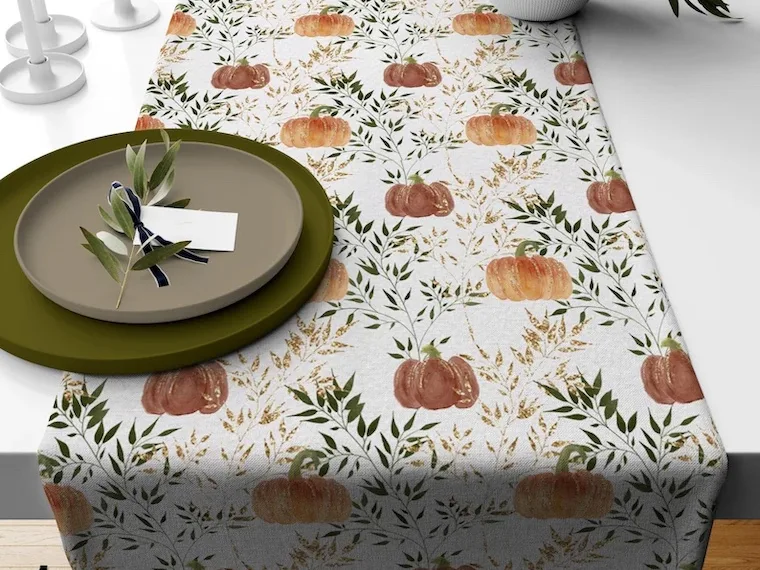 autumn table setting plus pumpkin table runner